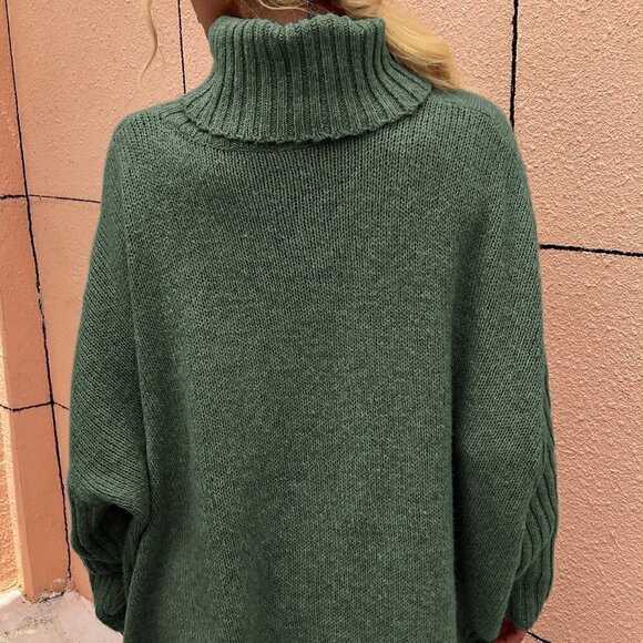 Mint Green Casual womens High Neck Batwing Sleeve Sweater - Picture 3 of 5